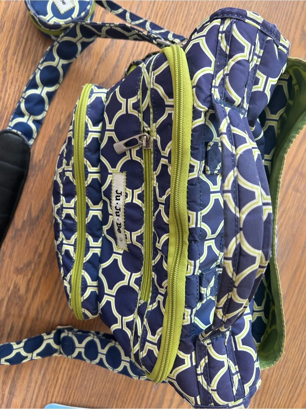 Ju-Ju-Be Navy and Lime Geometric Print Convertible Baby Bag